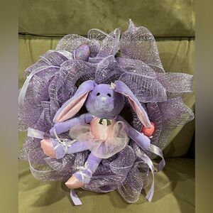 Purple Bunny Wreath with Mesh Accents